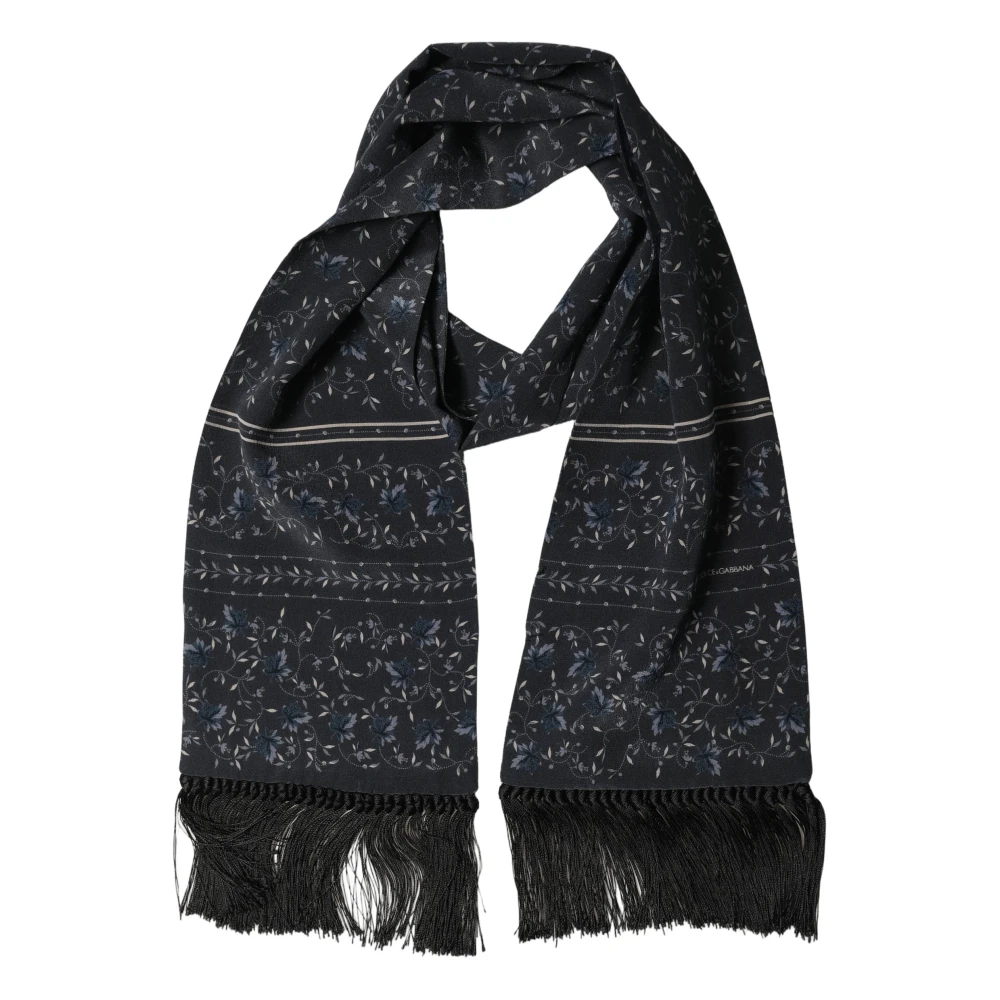 Dolce & Gabbana Blue Floral Silk Fringed Neck Shaw Scarf - Image 2