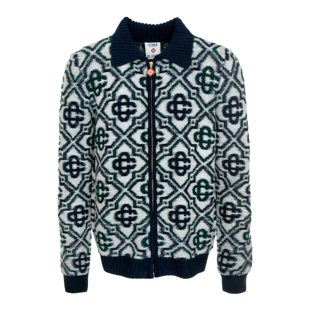 Casablanca Monogram Zip Up Sweater Blue Heren