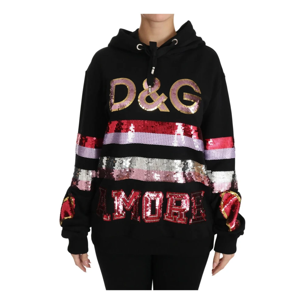 Dolce & Gabbana Zwarte Paillet Hoodie Trui Multicolor Dames