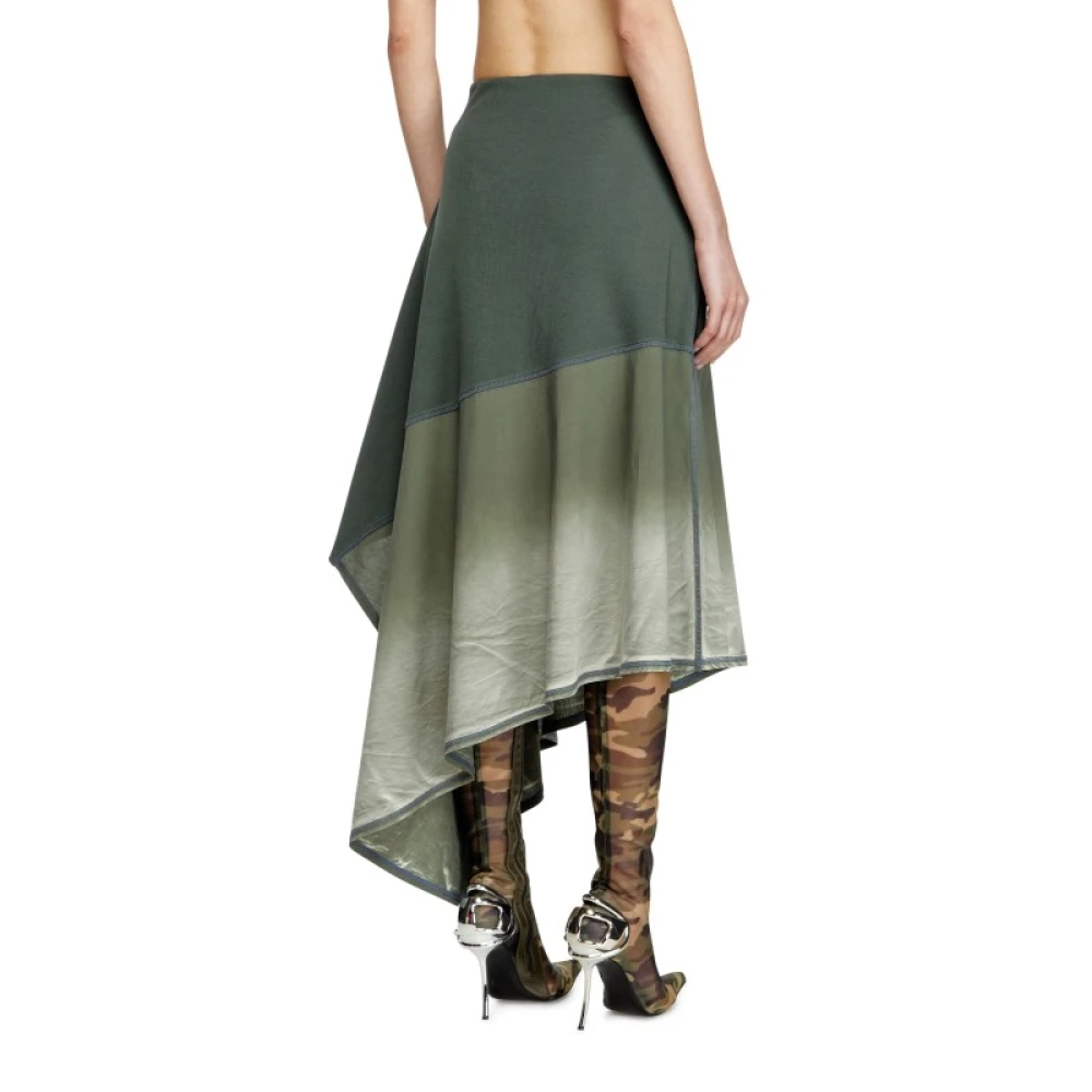 Diesel Asymmetrische Midi Rok van Viscose Satijn Green Dames