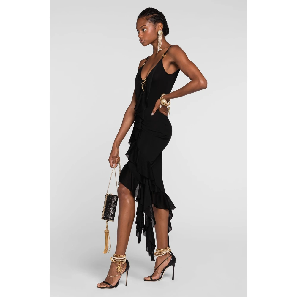 Roberto Cavalli Jurk met asymmetrische plooien en diep decolleté Black Dames