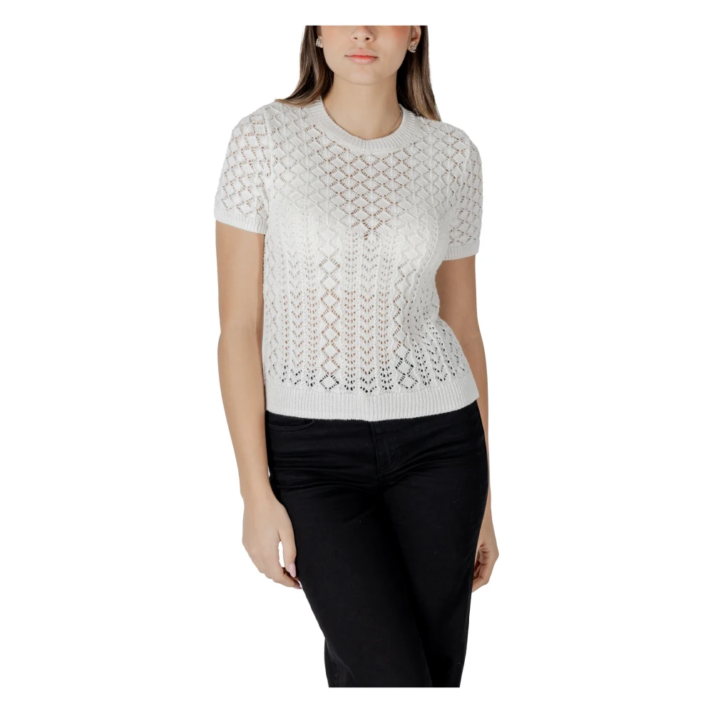 Only Witte Gebreide Korte Mouw Top White Dames