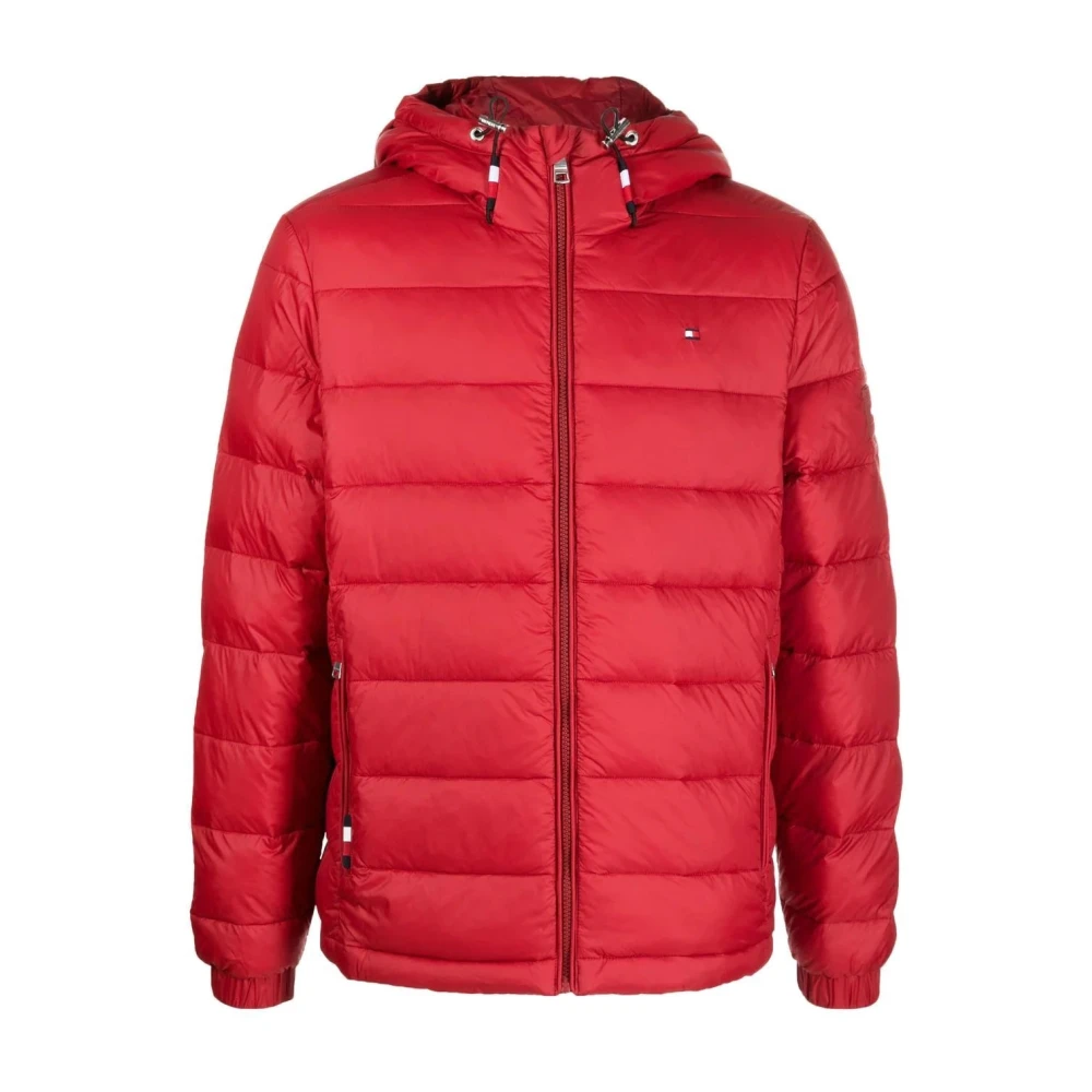 Tommy Hilfiger Men's Red Winter Jackets, S, Quilted Hooded Jacket