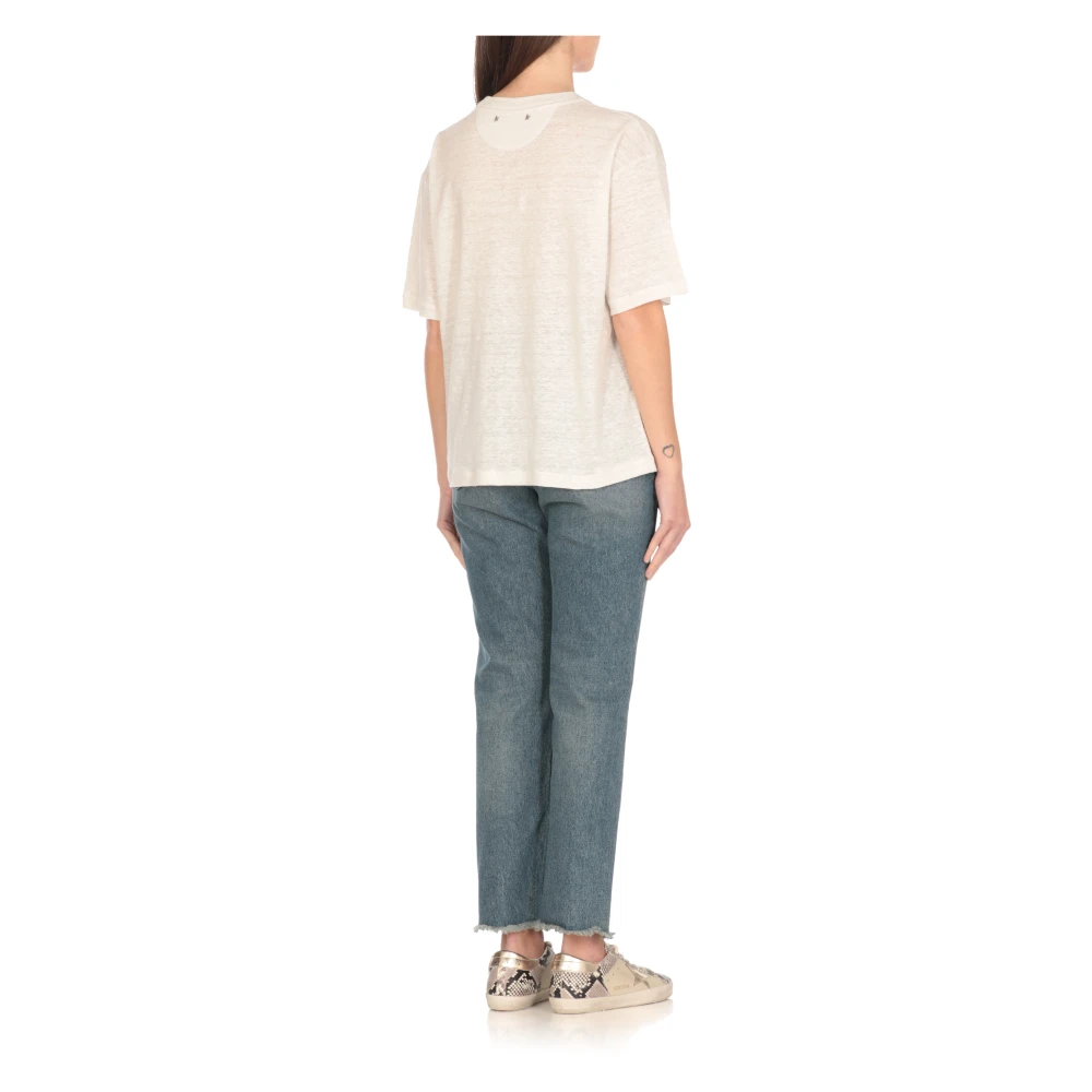 Golden Goose Ivoor Linnen T-shirt met Logo Beige Dames