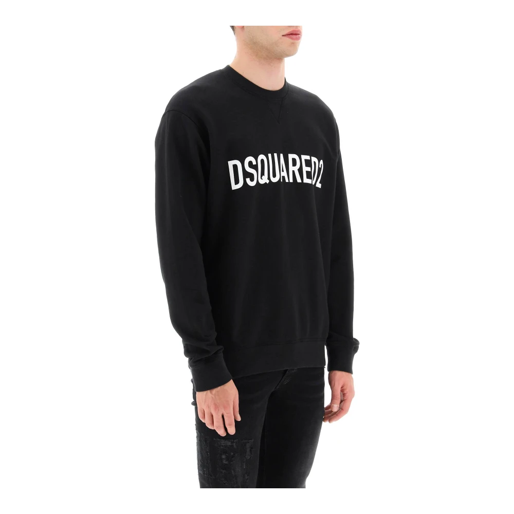 Dsquared2 Sweatshirt med logotryck och V-formad detalj Black, Herr