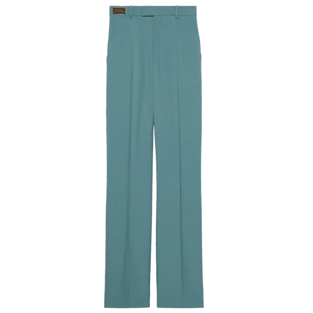 Gucci Teal Blue High-Waisted wollen broek met Horsebit detail Blue Dames