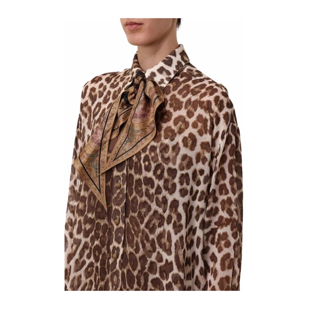 Zimmermann Luipaardprint Shirt met Halsdoek Brown Dames