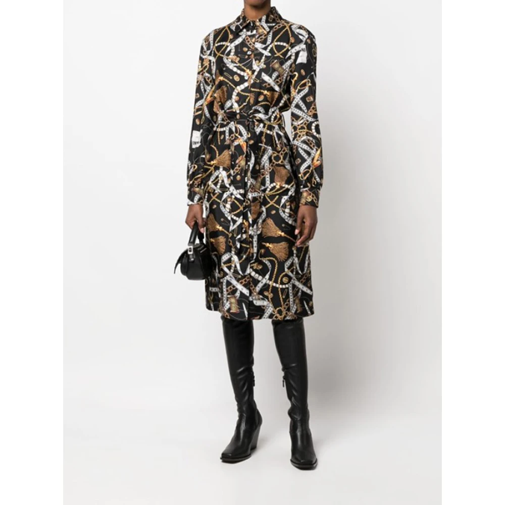 Moschino Zijden midi-jurk met grafische print Brown Dames