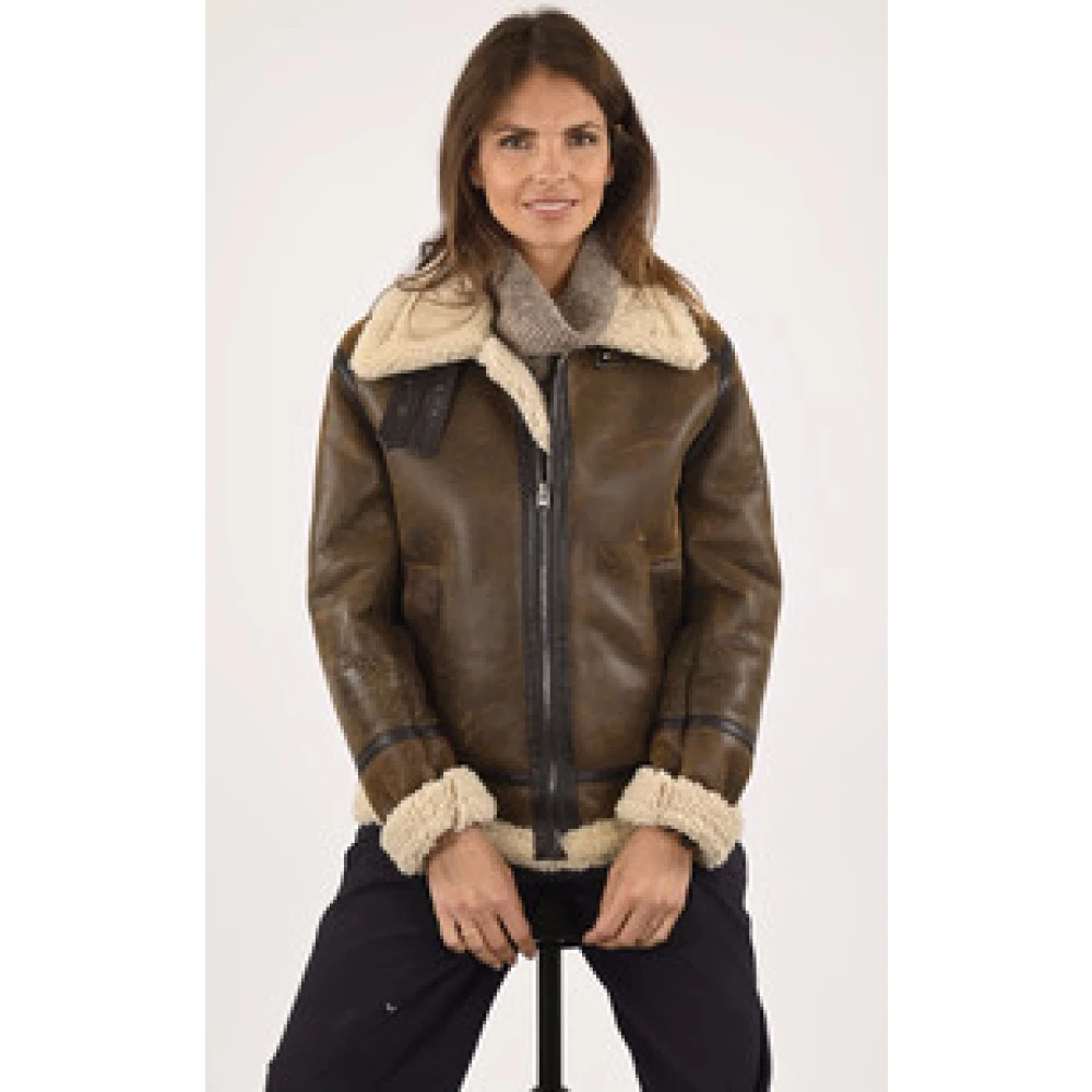 La Canadienne Bruine Vintage Schapenvacht Bomberjack Brown Dames
