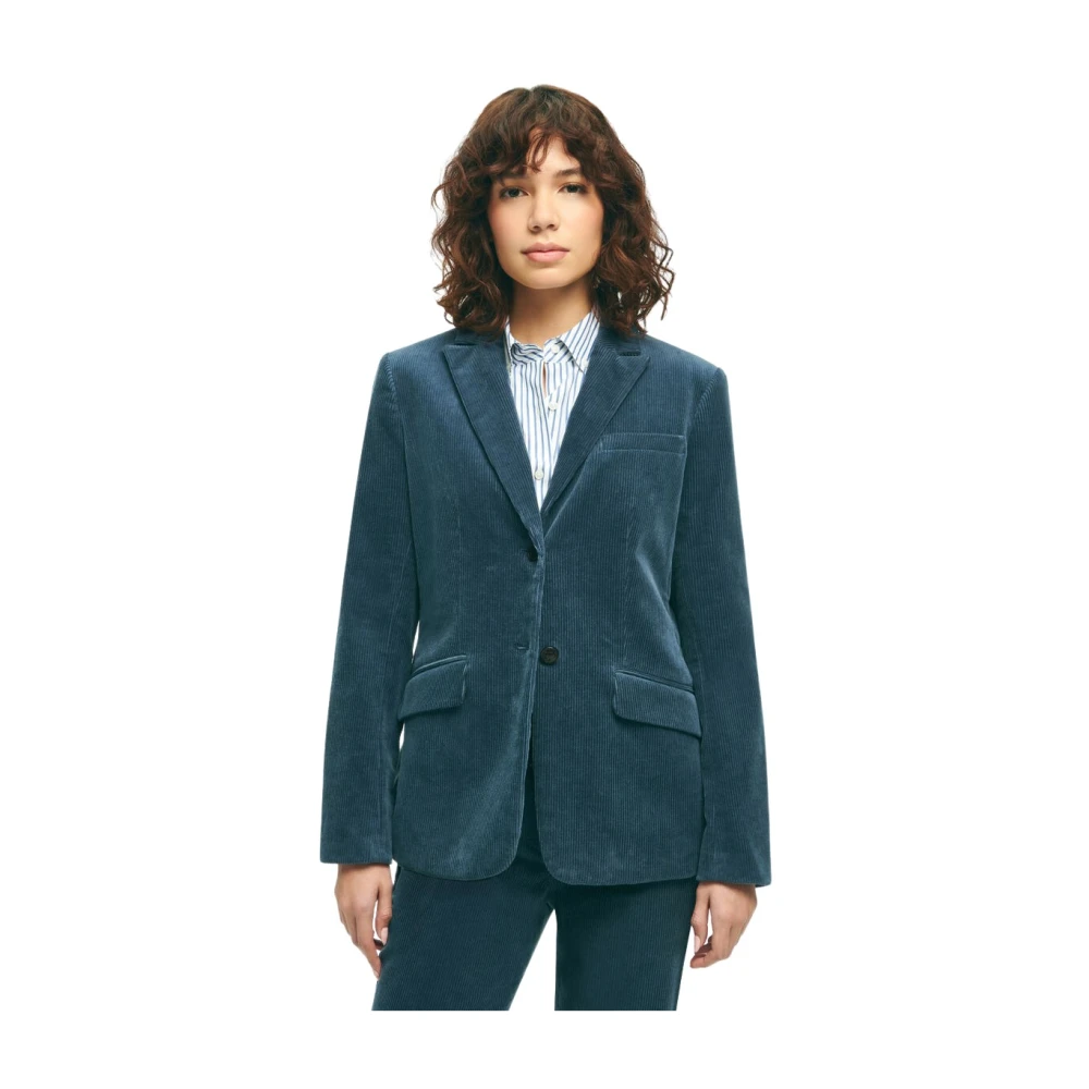 Brooks Brothers Blauwe Stretch Katoenen Corduroy Blazer Blue Dames