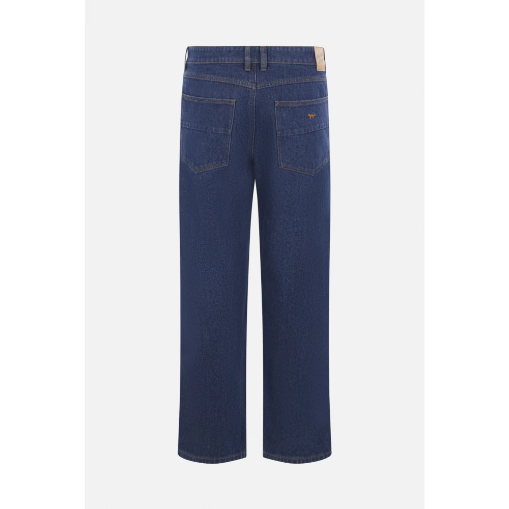 Maison Kitsuné Rechte Pijp Blauwe Denim Jeans Blue Heren