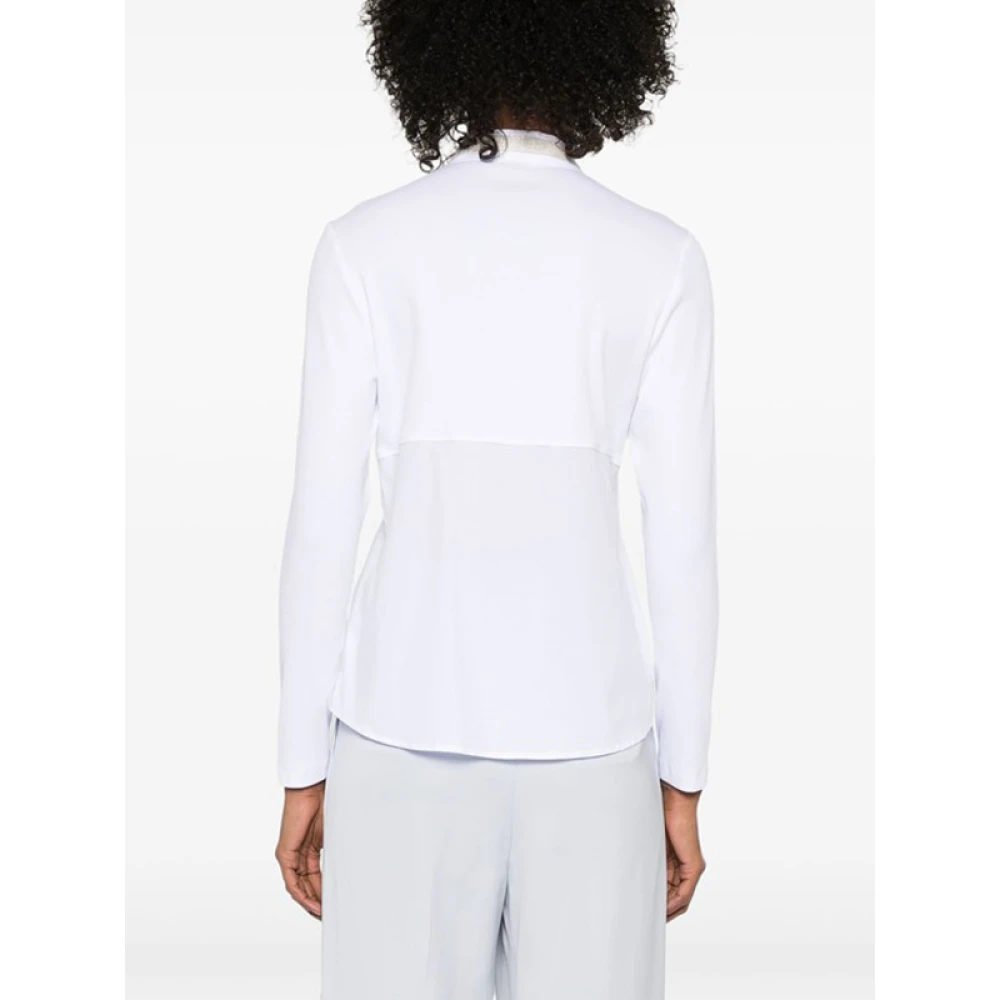 PESERICO Witte Jacquard Logo Overhemd met Kralen Detail White Dames