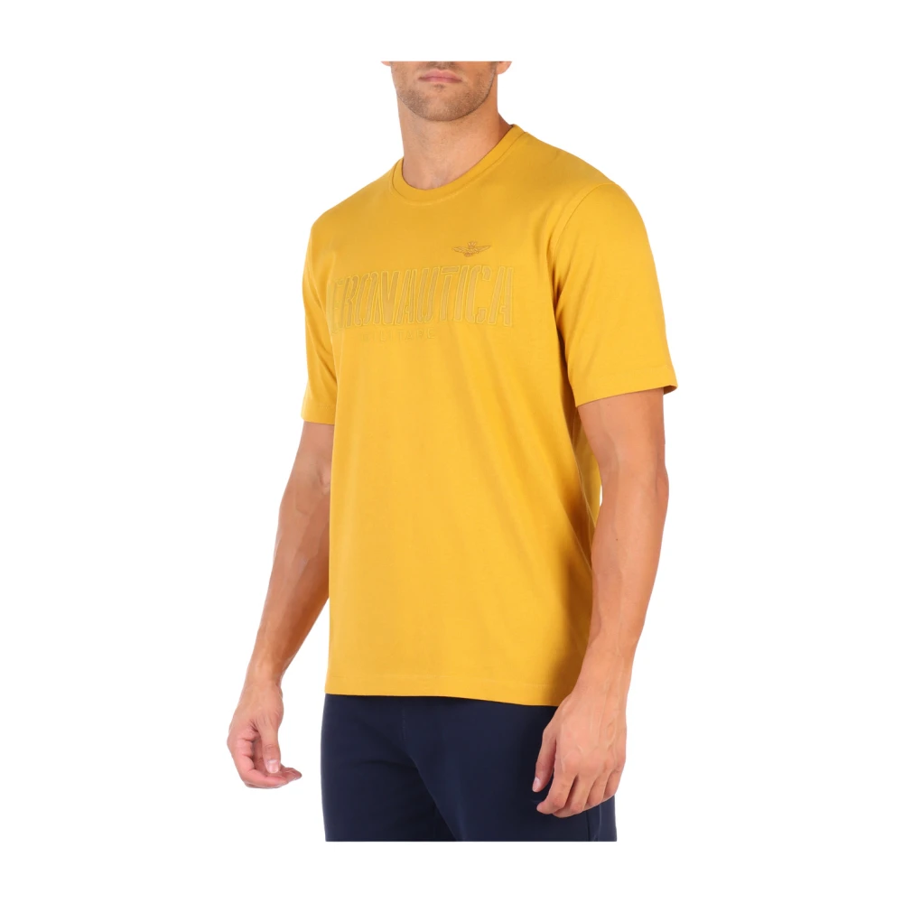 aeronautica militare Comfortabele T-shirt van katoen met logo borduursel Yellow Heren