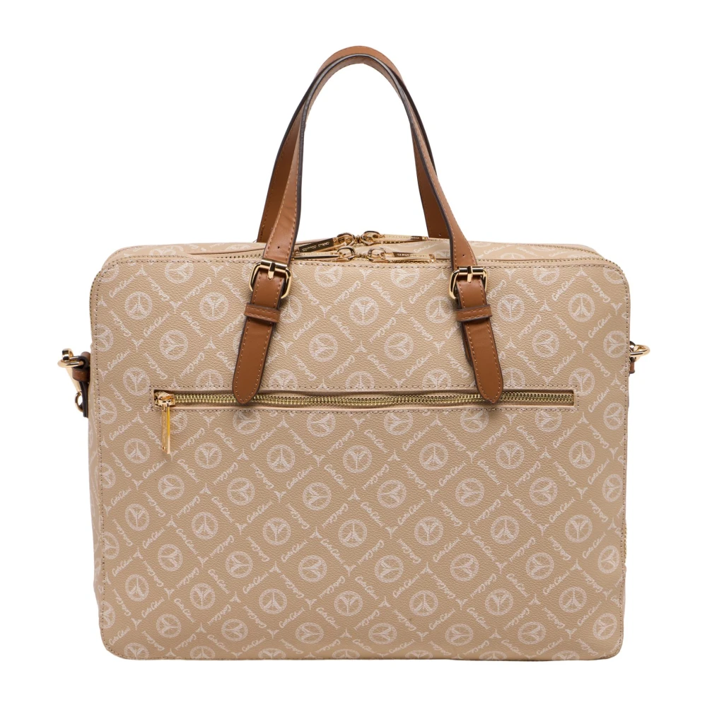 carlo colucci Professionele Business Tas met Logo Print Beige Heren
