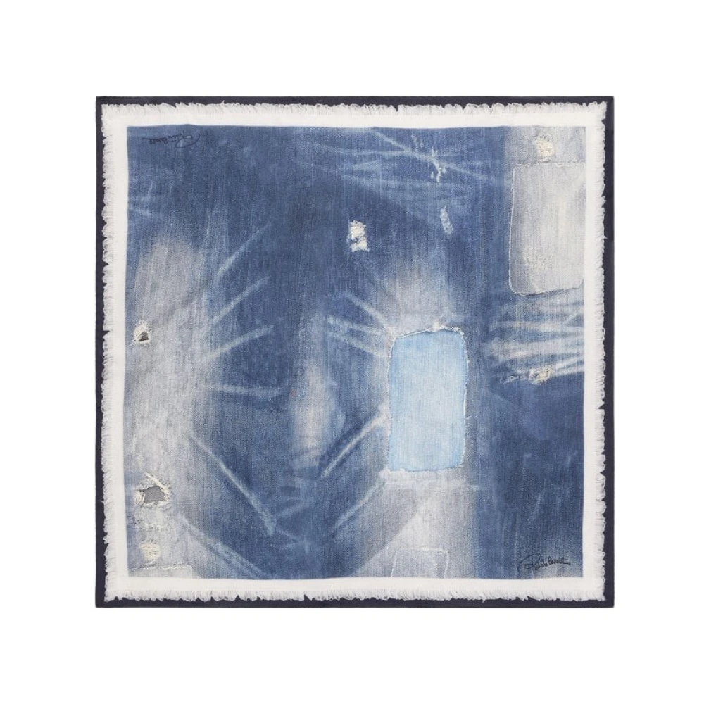 Roberto Cavalli Women's Blue Silk Scarf With Denim Patchwork Print