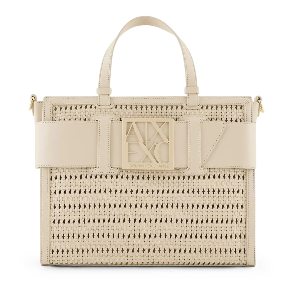 Beige Straw Tote Bag med Logo