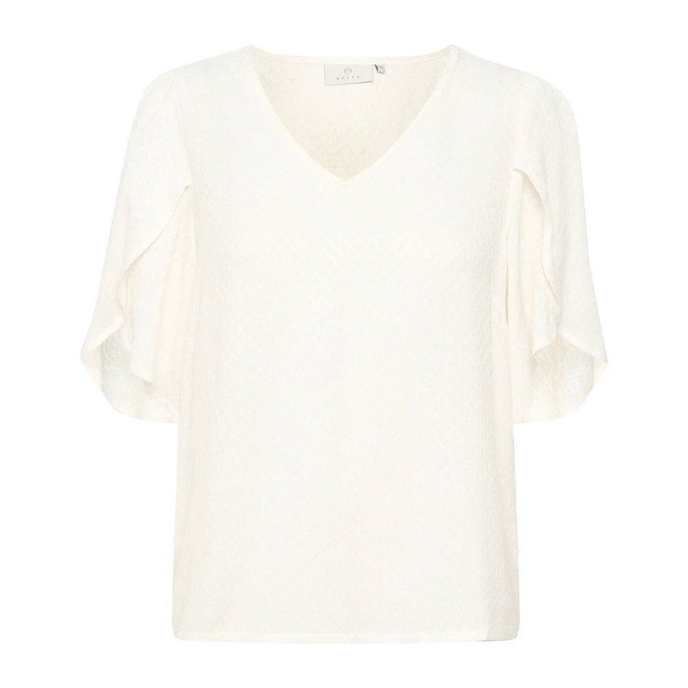 Kaffe Elegant V-Ringad Blus med Halva Ärmar White, Dam