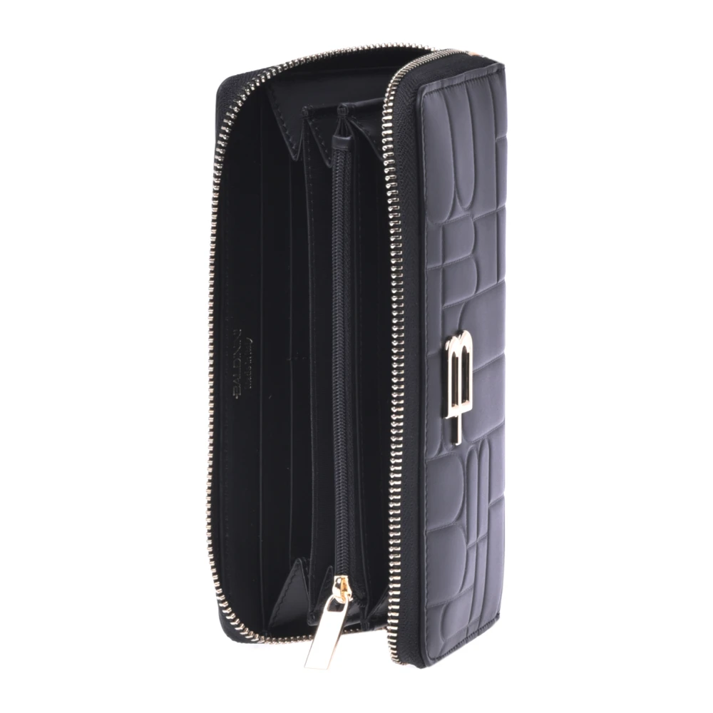 Baldinini Wallet in Zwart Gewatteerd Leer met Rits en Monogram Black Dames