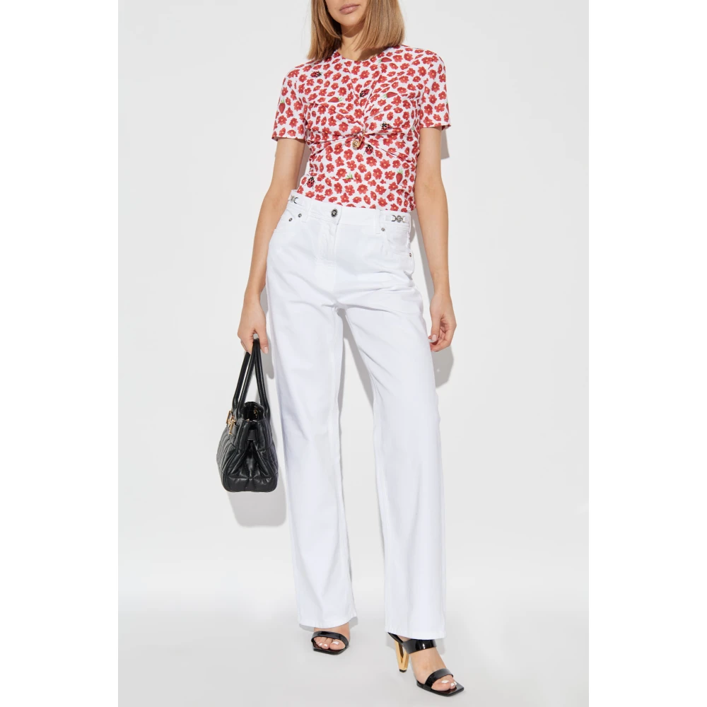 Versace Zijden top met bloemenmotief Red Dames
