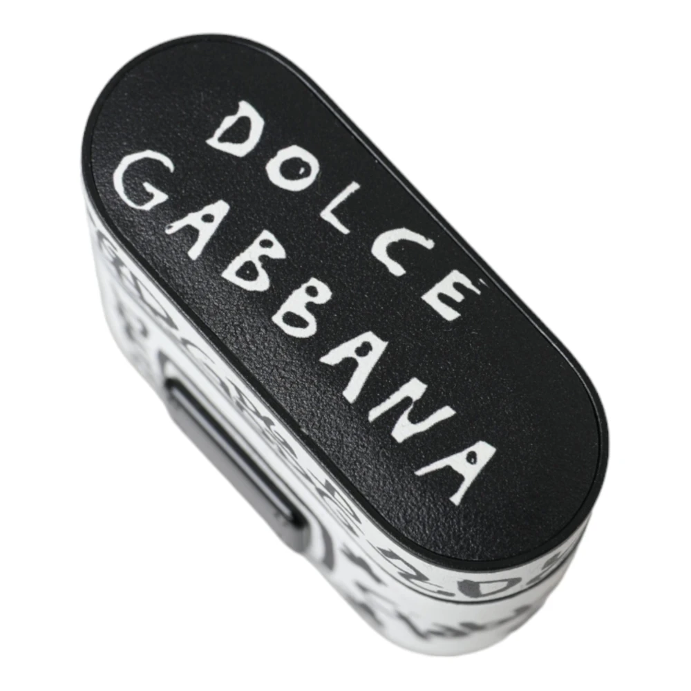 Dolce & Gabbana Zwart Wit Leren Scribble Airpods Hoesje Black Unisex