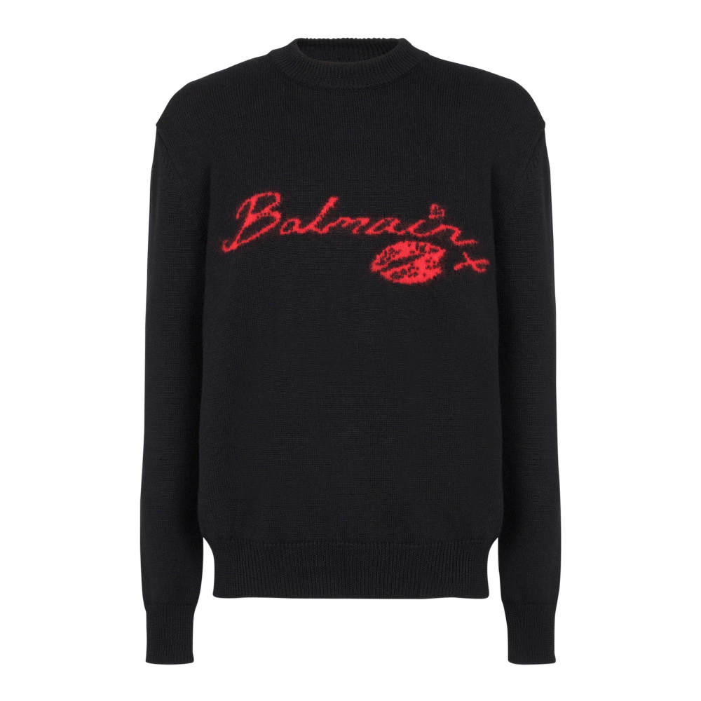 Balmain Zwarte Sweater Aw24 Stijlvol Gezellig Black Heren