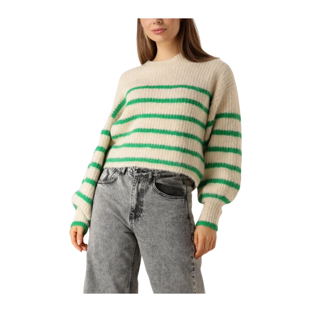 Co'Couture Gestreepte Gebreide Trui Coraliecc Crop Beige Dames