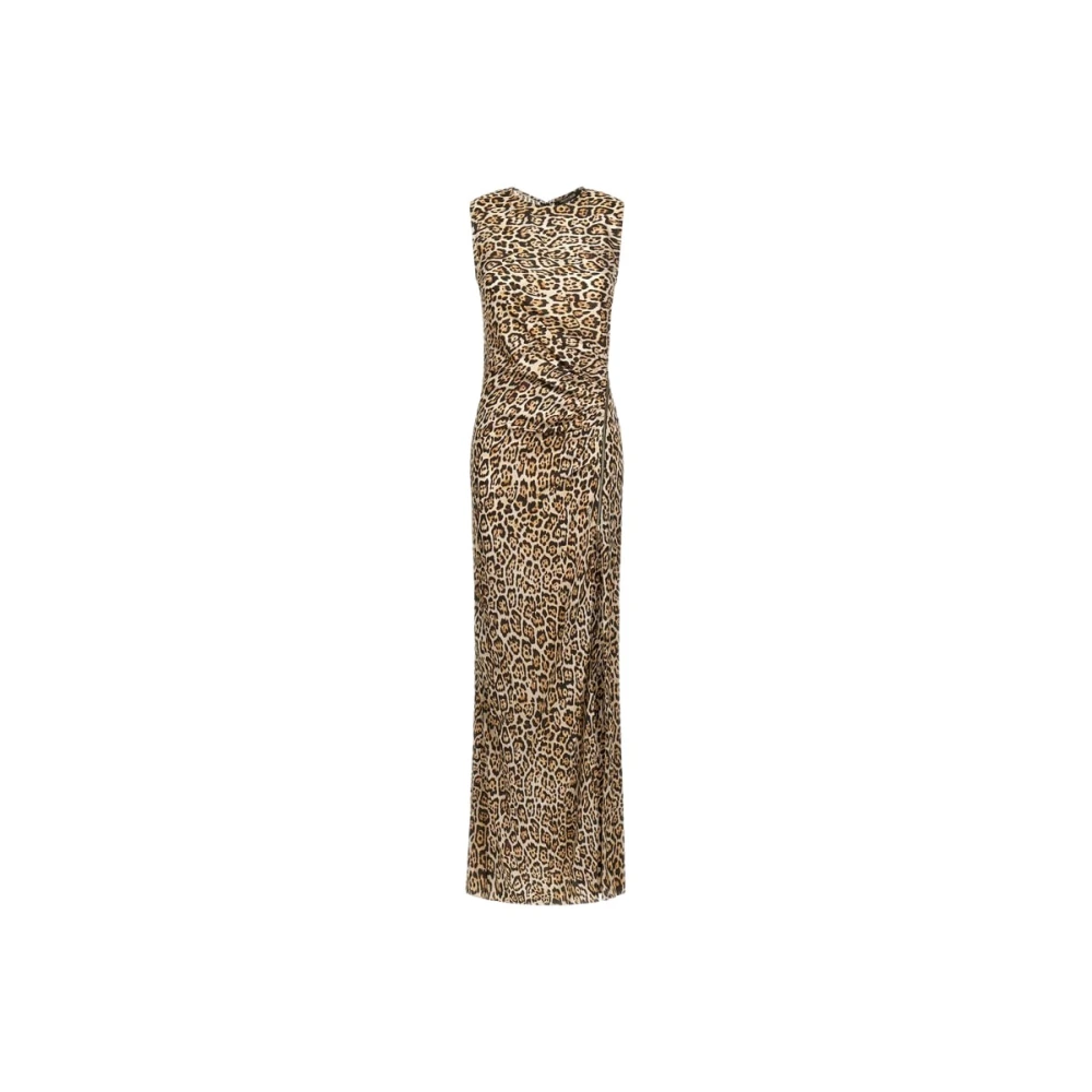 Roberto Cavalli Beige Maxi Dresses, Female, Xl, Leopard Print Dress Natural Female