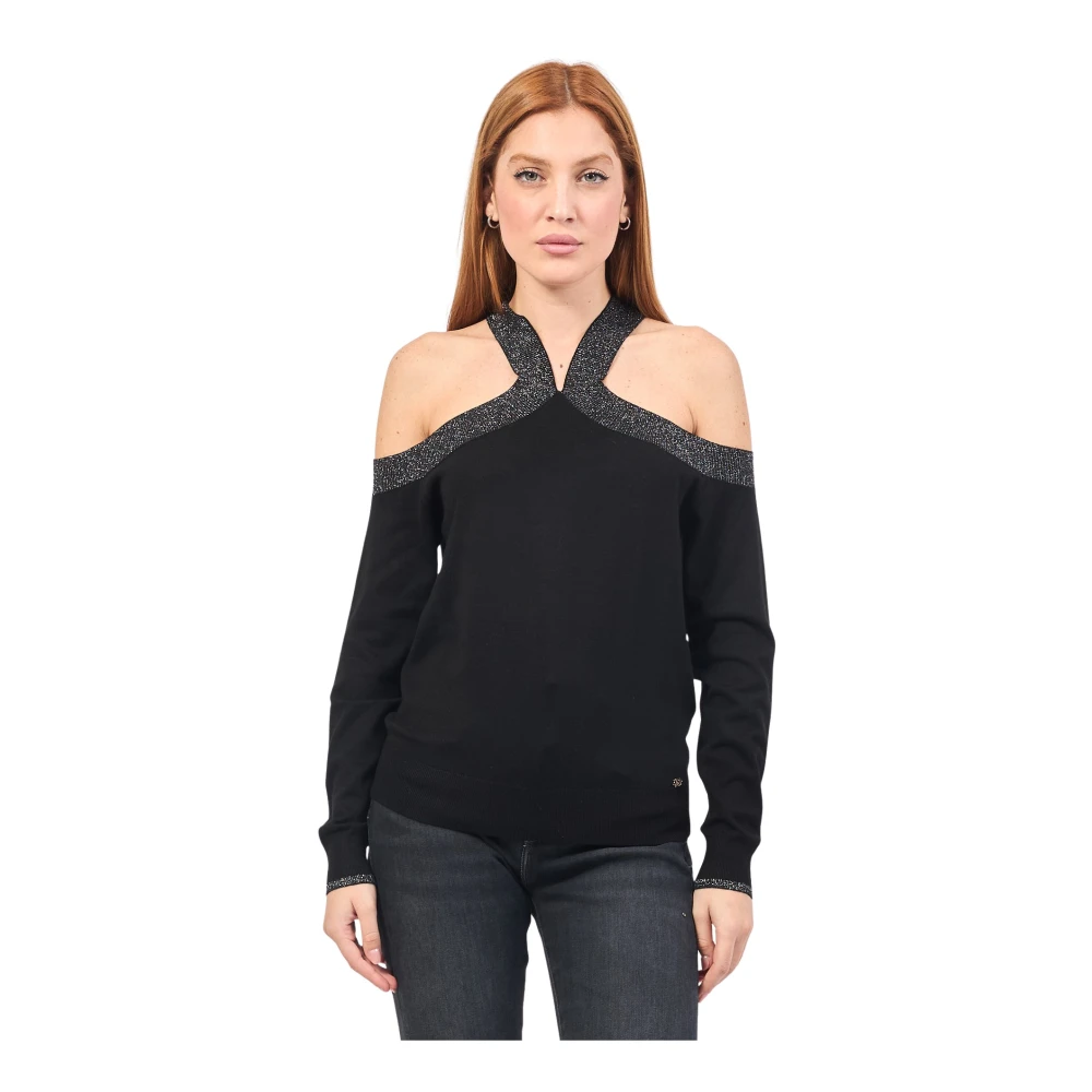 Gaudi Zwarte Gekruiste Viscose Trui Black Dames