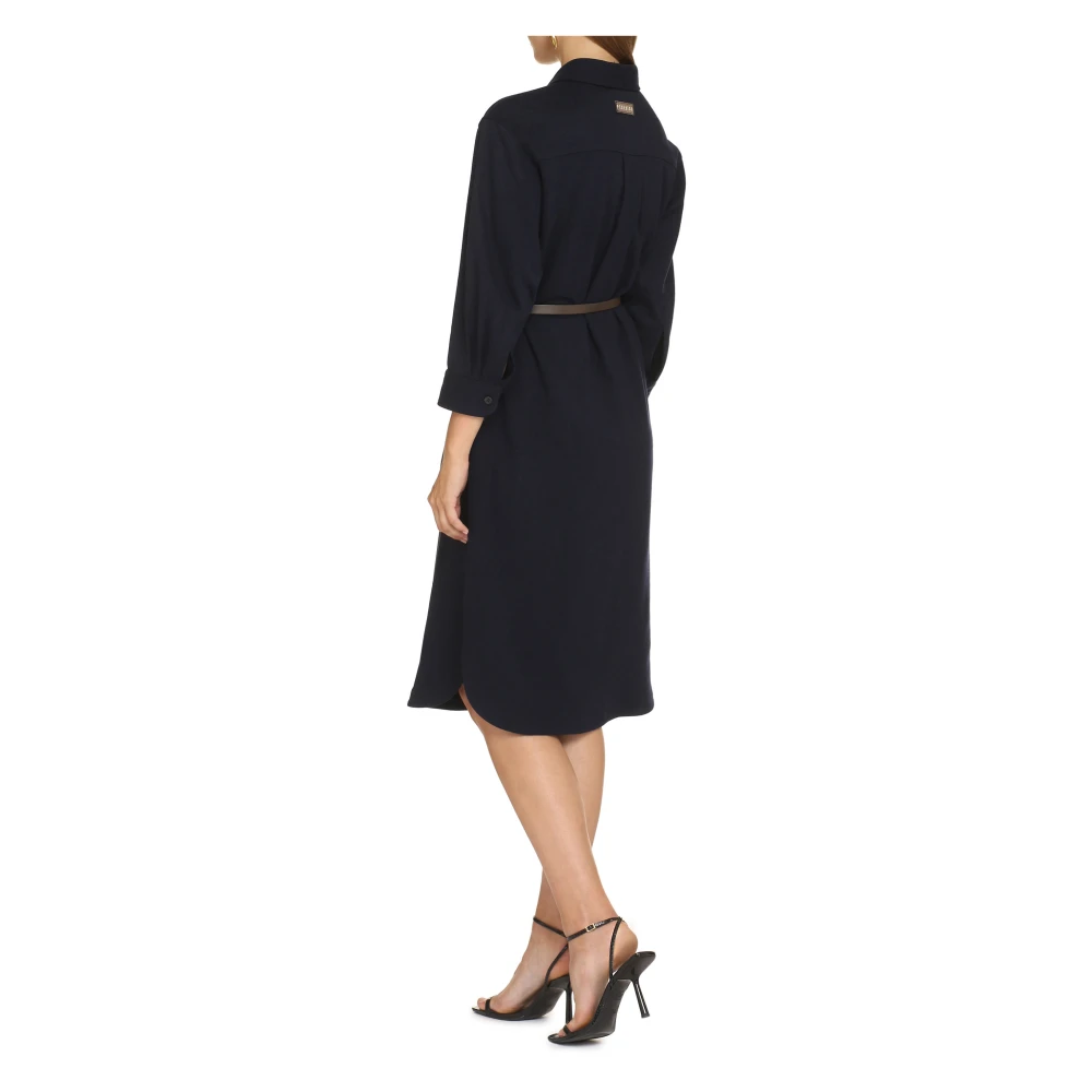 PESERICO Klassieke Jurk met Riem in Wolmix Blue Dames