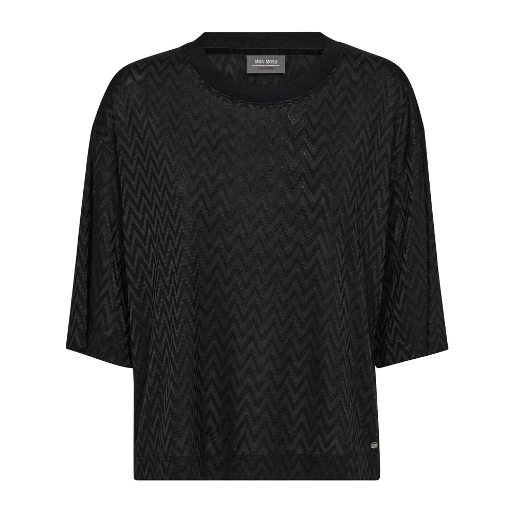 MOS MOSH Zwarte Tee met halve mouwen en ronde hals Black Dames
