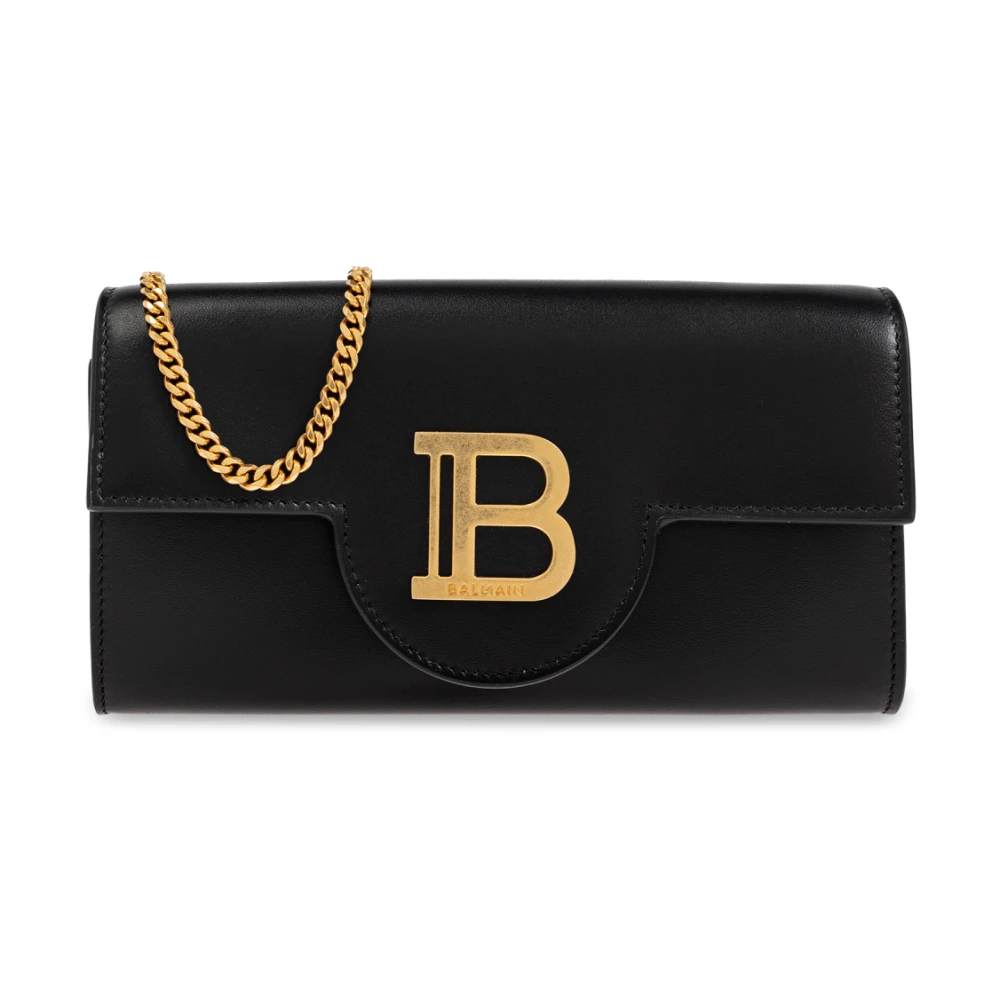 Balmain Zwarte Leren Portemonnee met Kettingriem Black Dames