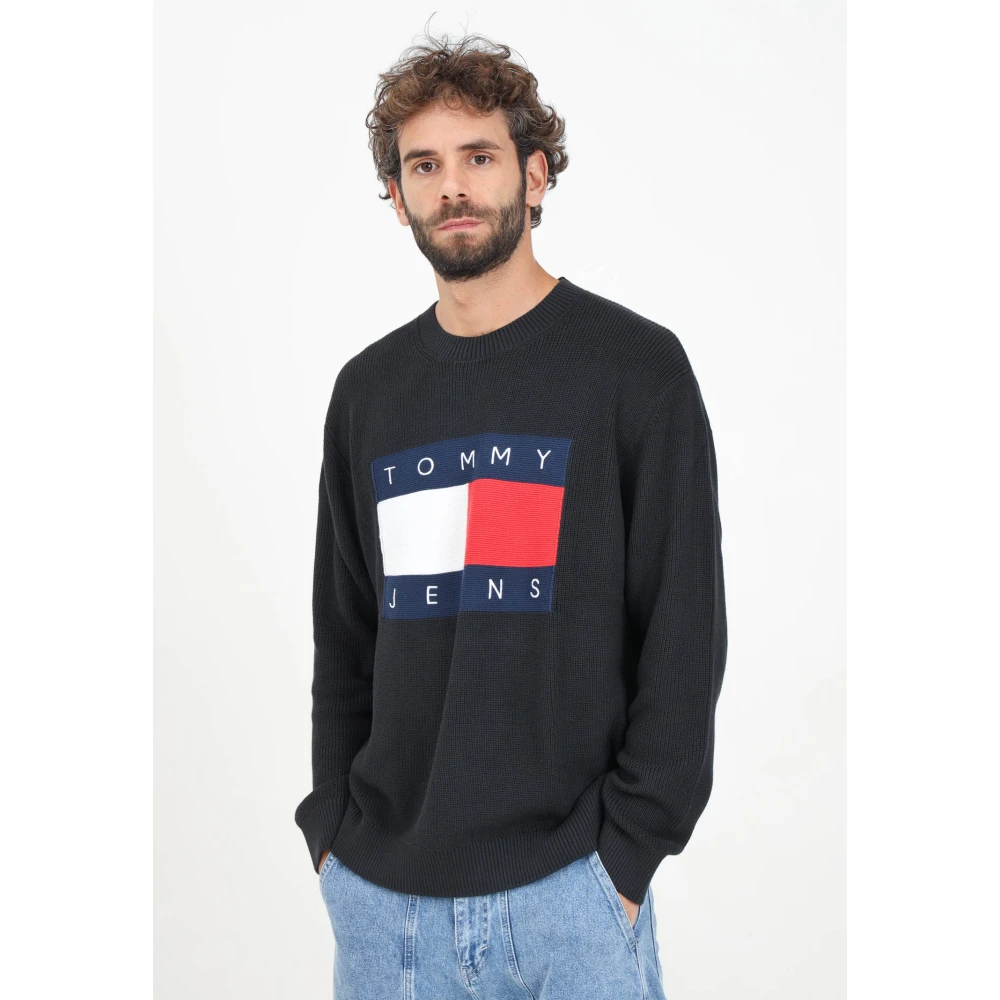 Tommy Jeans Zwarte Crewneck Sweater Logo Detail Black Heren