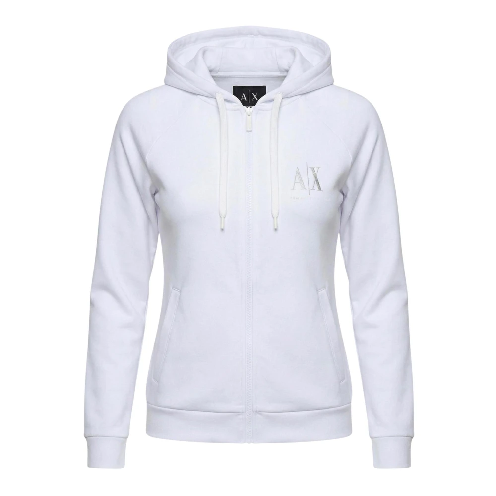 Armani Exchange Women's White Zip-Up Fleece In Mixed Fabric - Hoodies - S - Sweatshirts & Hoodies