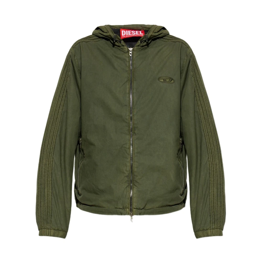 Diesel Uomo Verde Giacca Con Cappuccio E Zip J-Stitch