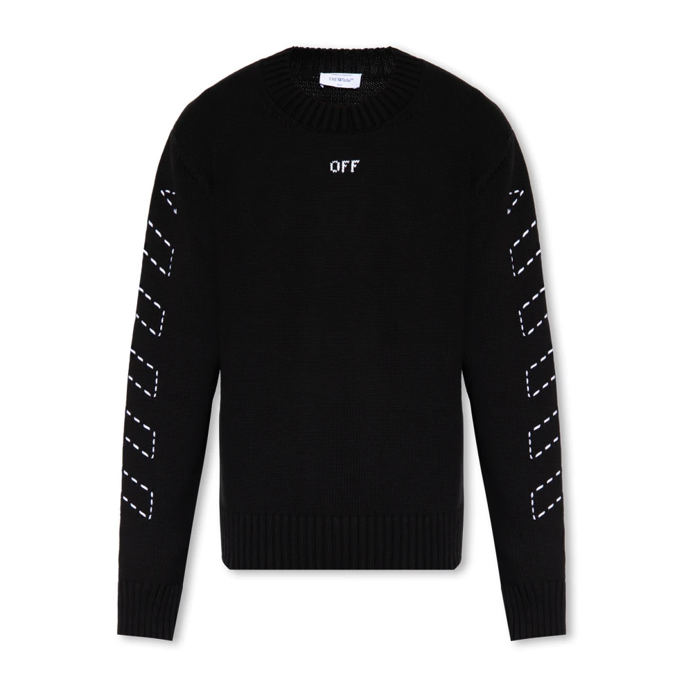 Off White Moderne Gebreide Trui met Steekpatroon Black Heren