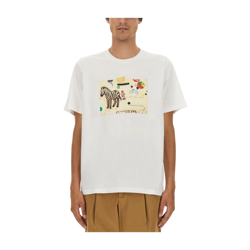 PS By Paul Smith Zebra Print Katoenen T-Shirt White Heren
