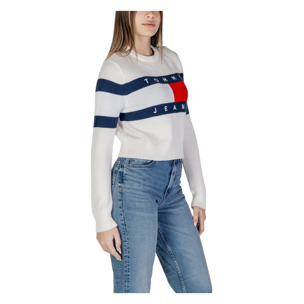 Tommy Jeans Witte Katoenen Gebreide Trui Lange Mouw Ronde Hals White Dames
