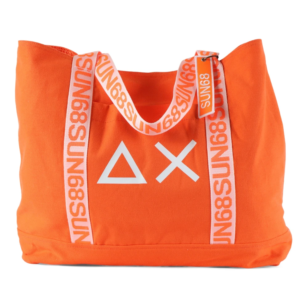 Sun68 Canvas Logo Print Tote Bag Orange Heren