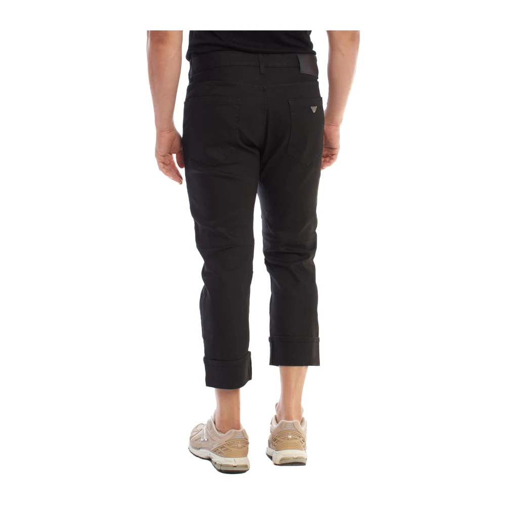 Emporio Armani Denim straight fit broek met omgeslagen zomen Black Heren
