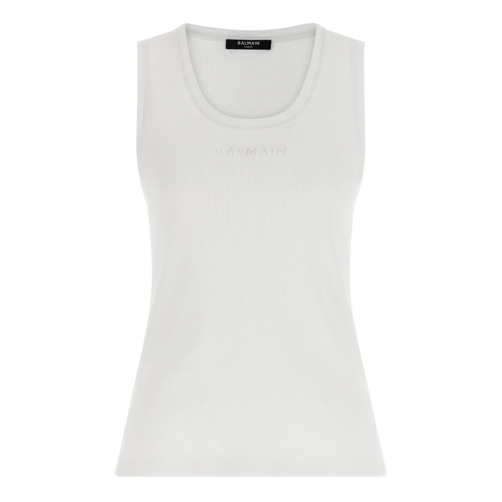 Balmain White Ribbed Cotton Tank Top - Female - Sleeveless Tops - Xs - Tops