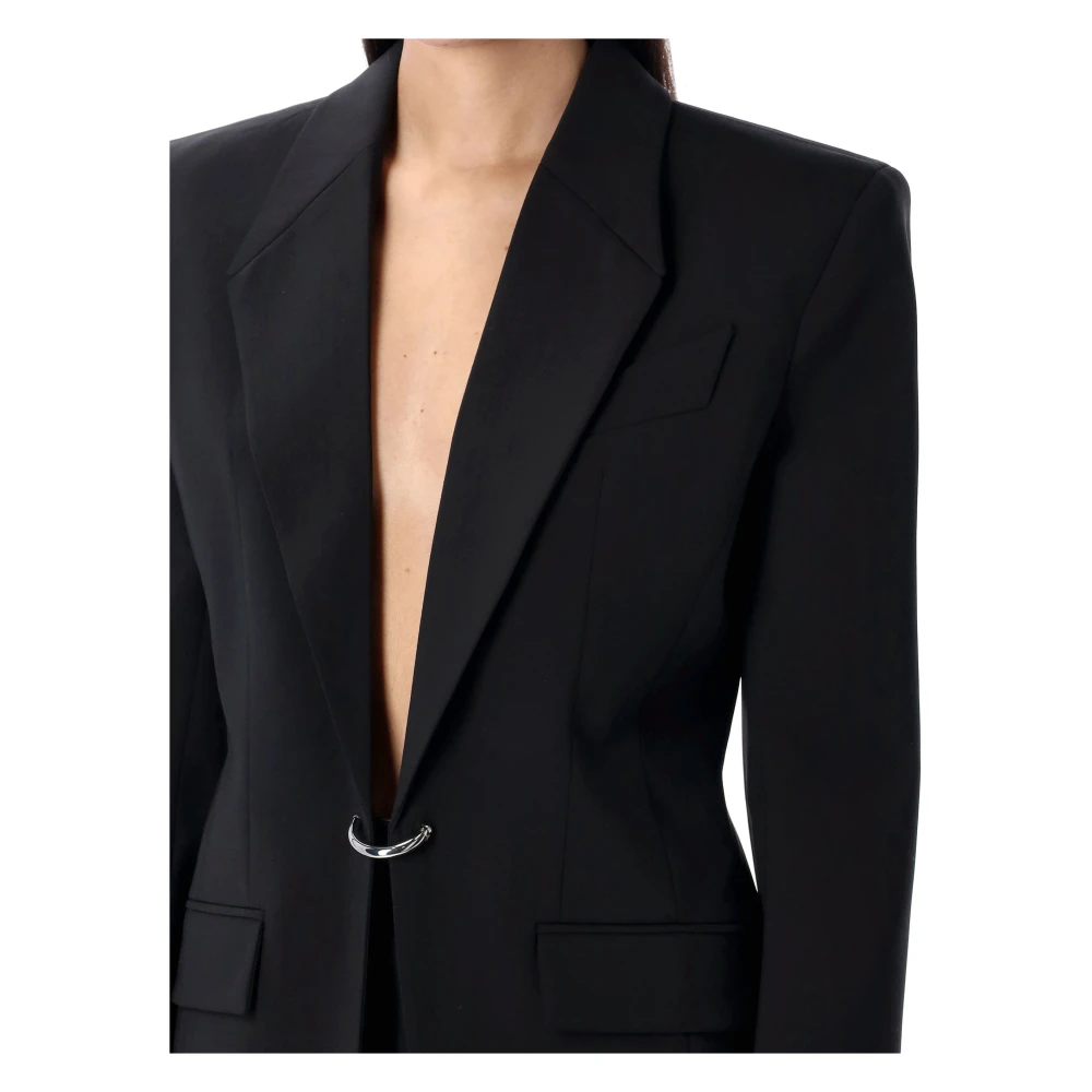 Mugler Zwarte Doorgeprikt Getailleerde Jas Black Dames