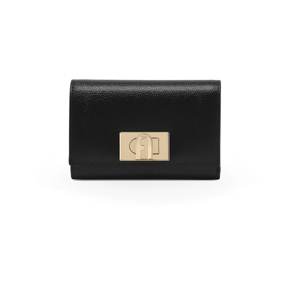 Furla Women's Black Leather Mini Wallet With Metal Logo Closure
