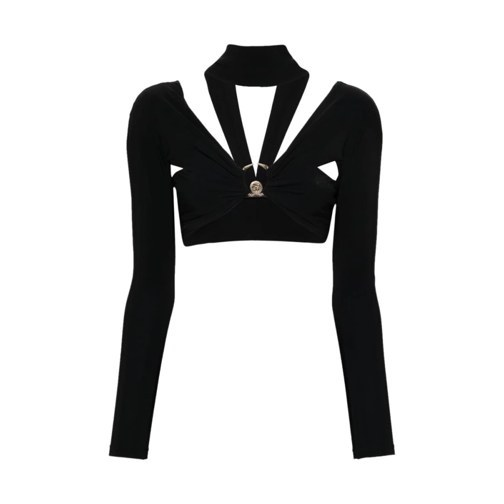 Roberto Cavalli Zwarte V-hals Ring Detail Lange Mouw Top Black Dames