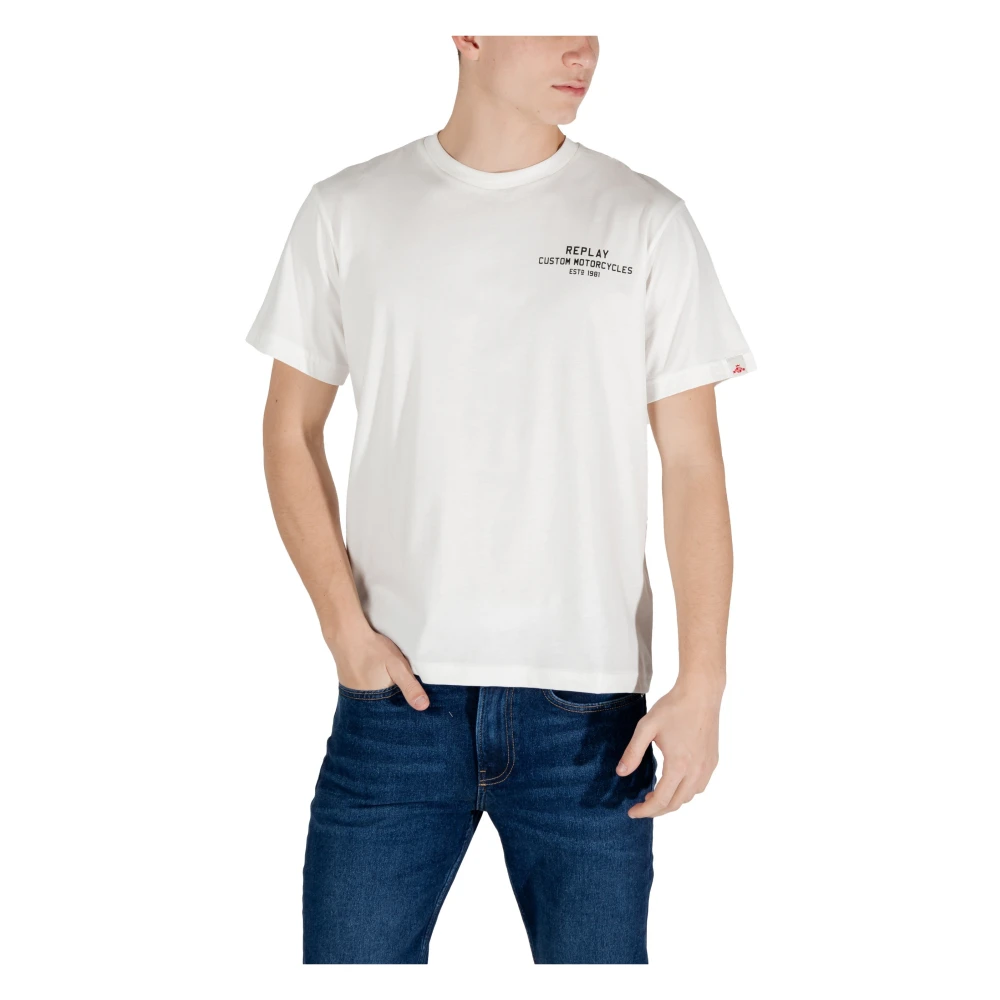 Replay Stijlvol Bedrukt Katoenen T-shirt White Heren