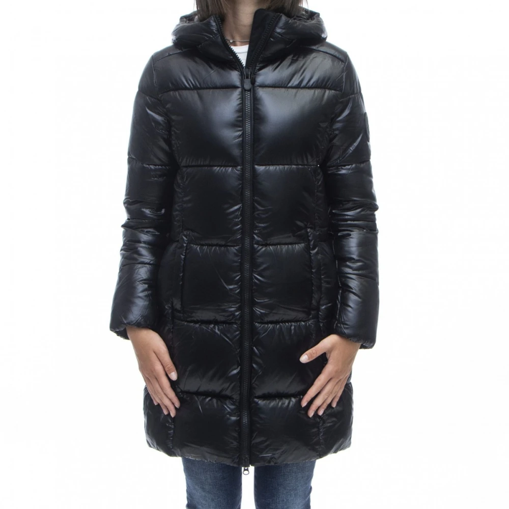 Save The Duck Zwarte Lange Donsjas Macro Stijl Black Dames