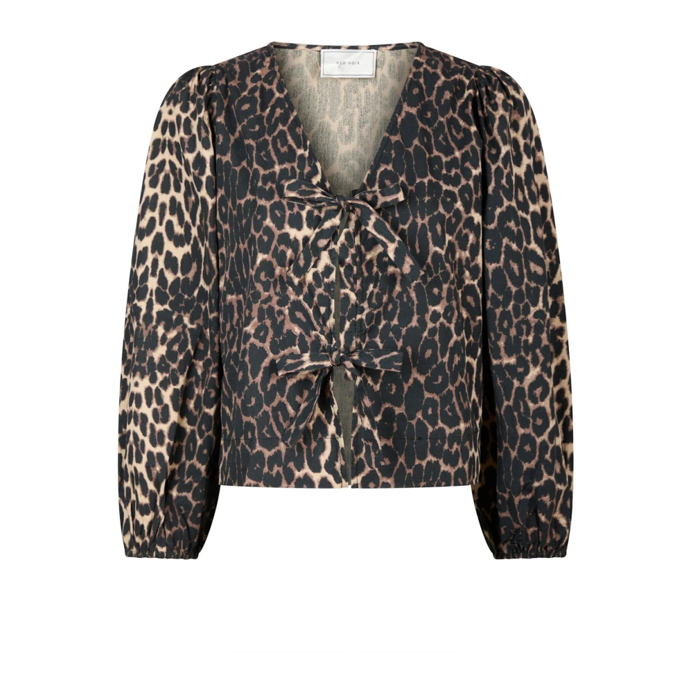 Neo Noir Leopardmönstrad Blus med Slåsdetaljer Brown, Dam