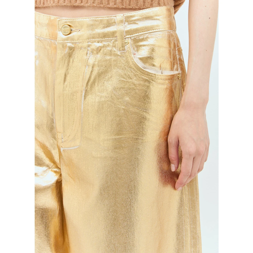 Ganni Coated Foil Wide Leg Jeans Yellow Dames