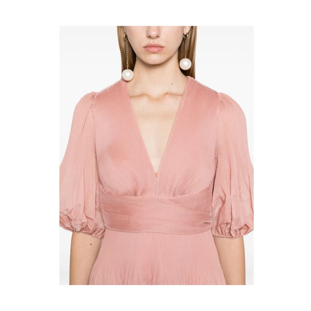 Zimmermann Koraal Geplooide V-Hals Jurk Pink Dames