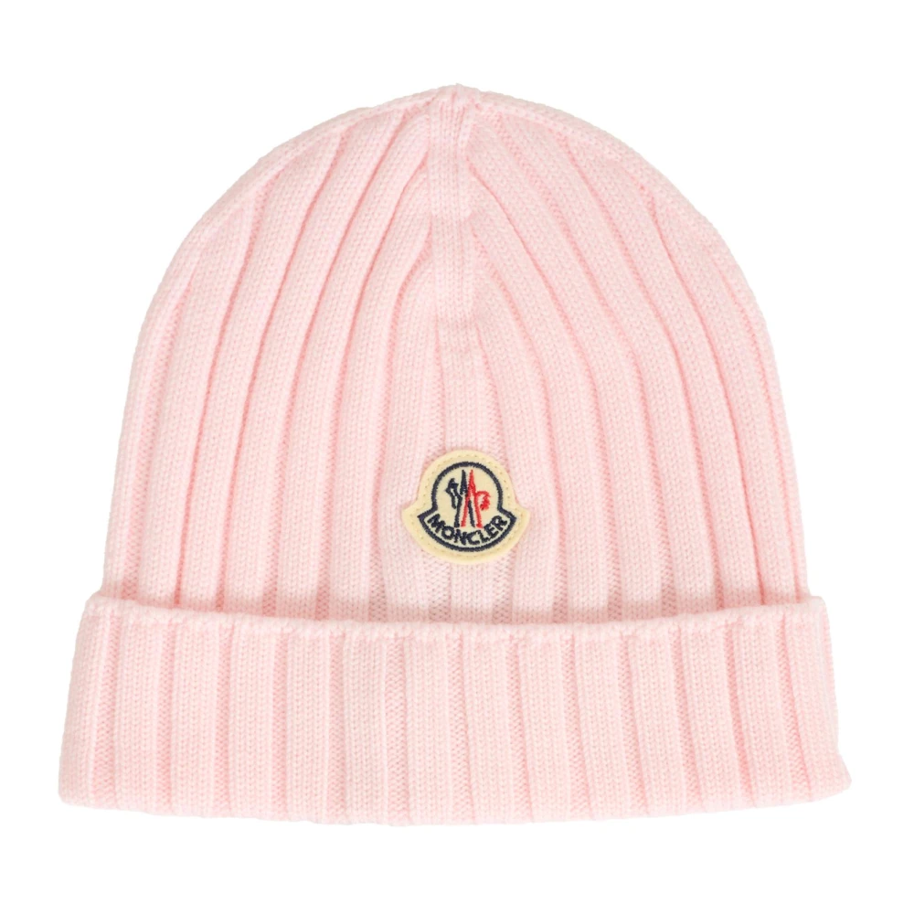 Moncler Unisex Kids Pink Hats & Caps,, Ribbed Wool Beanie Hat Extra Small