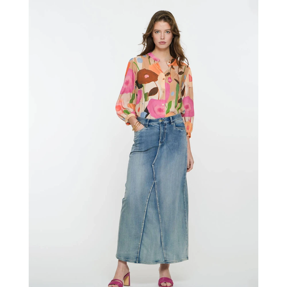 Geisha Elegante Denim Rok Blue Dames